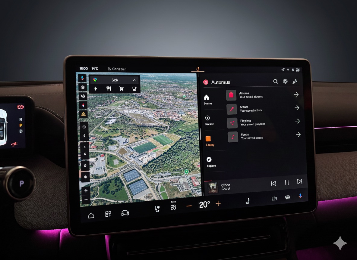 Automus app shown on Android Automotive dashboard
